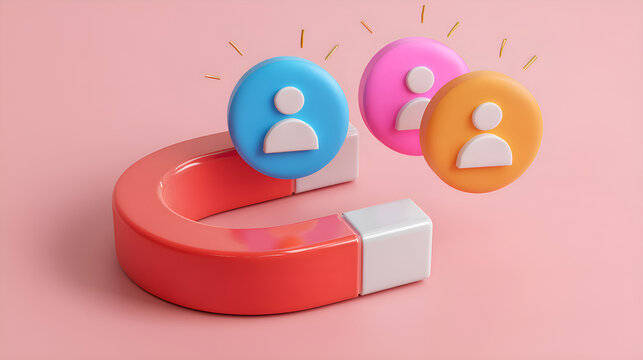Red magnet attracting people avatars concept