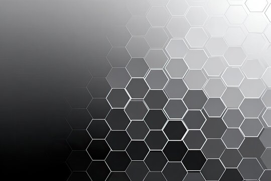 Geometric grayscale honeycomb pattern with hexagonal cells, graded background