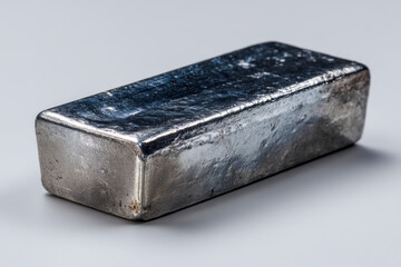 Rectangular machined metal ingot block with smooth surface on neutral background