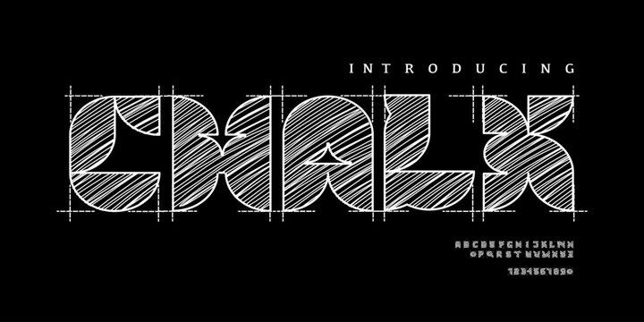 Chalk: A creative blueprint chalkboard font. Features hand-drawn chalk textures and architectural construction lines.