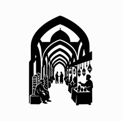 Obraz premium Persian Bazaar Street Silhouette Traditional Iran Market Architecture