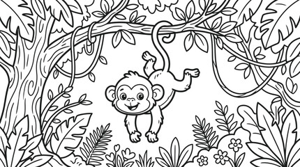 Monkey hanging from a vine smiling. © Suro