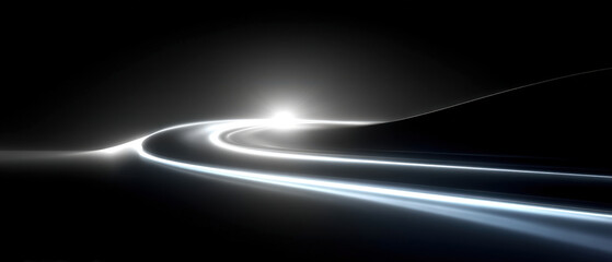 Fototapeta premium Glowing ribbon curve silhouette with gentle halo, elegant abstract light on black