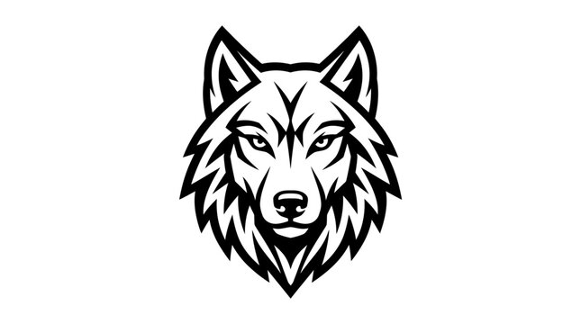 Stylized black and white wolf head illustration with sharp features and bold lines