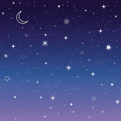 Crescent Moon and Stars in Night Sky 1.