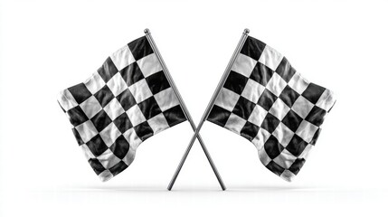 Fototapeta premium Checkered flags crossed against a white background