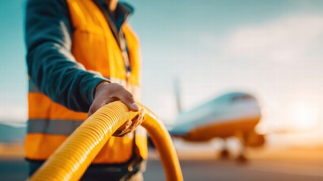 Ground crew fueling an airplane on the tarmac