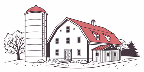A white barn with a red roof and a silo Vector © MST NASIMA KHATUM