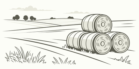 A stack of hay bales in a field Vector © MST NASIMA KHATUM