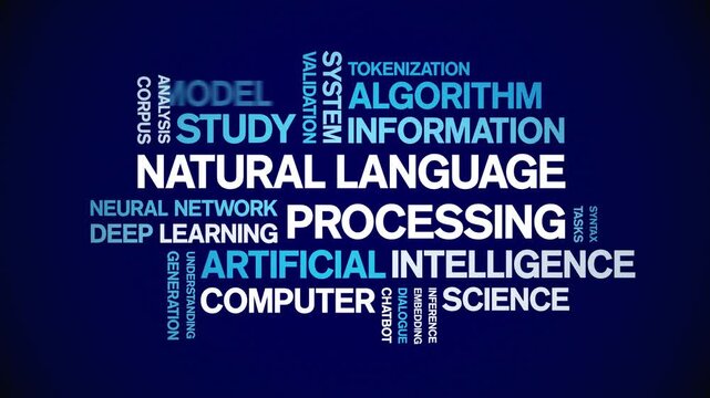 Natural Language Processing animated word cloud-text design animation tag kinetic typography seamless loop.