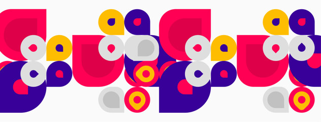 Fototapeta premium Abstract geometric pattern. Circles, ovals, vibrant colors create playful repetition. Modern design, simple shapes dominate composition.