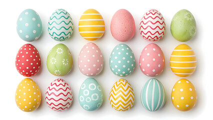 Fototapeta premium Colorful Easter Eggs with Various Patterns on White Background
