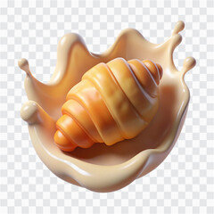 3D Croissant | Breaking Through Milk Wave, Bakery Food Icon