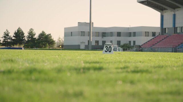 Discus throwing markings on grass at the stadium