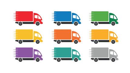 Set of Colorful Delivery Trucks in Motion.