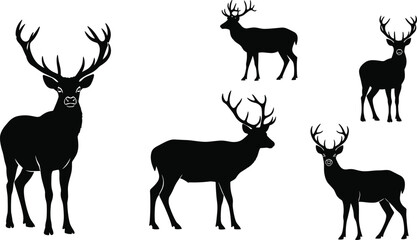 Pixelated Reindeer Illustration Set Featuring Blue Reindeer with Antlers for Winter, Christmas, and Animal Designs © Nurjjaman