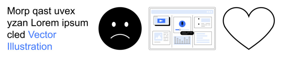 Fototapeta premium Emotion analysis, user interface design, technology concepts, web navigation, human emotions, love and feelings. Sad emotion, online dashboard and heart shape. Emotion analysis and user interface