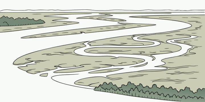 Aerial view of a river delta with islands and waterways Vector