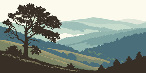 A tree on a hill overlooking a valley Vector © MST CHIN BANU BEGUM