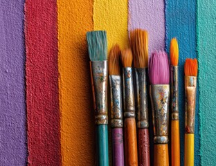 Fototapeta premium Vibrant Paint Brushes on a Colorful Textured Background.