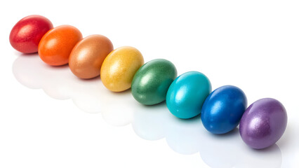 Obraz premium Rainbow Eggs Lineup on White Background