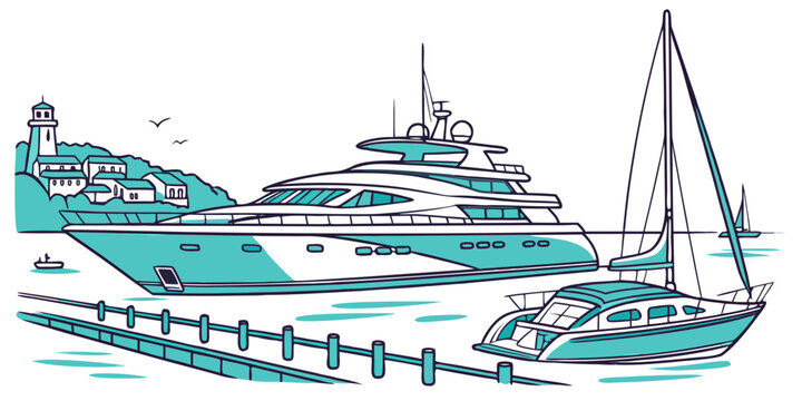 A large yacht and a small sailboat on the water Vector