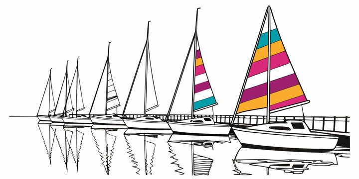 A catamaran sailboat with colorful sails on the water Vector