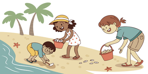 Children playing on the beach with buckets Vector © MST CHIN BANU BEGUM