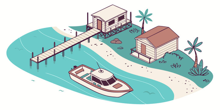 A small island with a house and a boat Vector