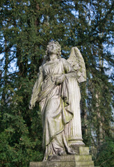 schöner sehr alter Engel auf einem Grabstein auf einem Friedhof in Unna © Blende8