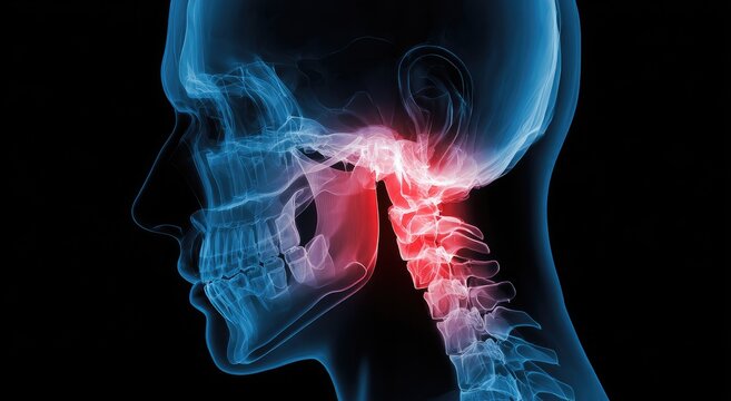 X-ray of Human Neck Showing Pain and Inflammation in Cervical Spine.