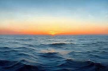 Obraz premium serene ocean sunset with rolling blue waves and a warm golden horizon under a pastel sky