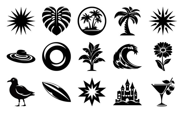 PNG Tropical icons silhouette collection on transparent background