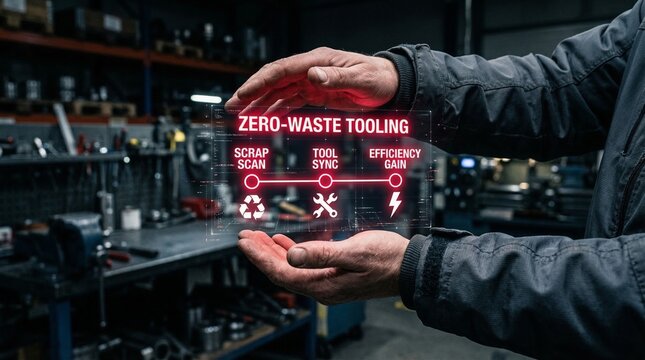Person demonstrating zero waste tooling concept with modern technology in a workshop