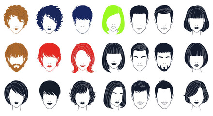 Diverse Avatars: Men and Women Hairstyles and Faces Collection