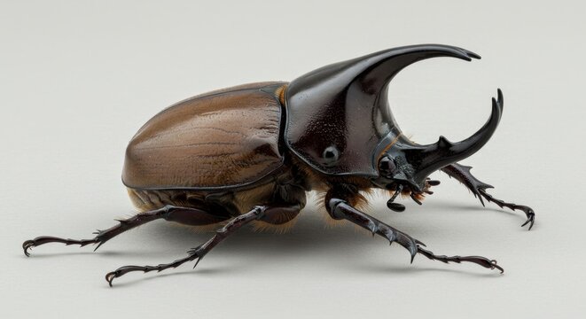 Detailed Close-Up of a Majestic Rhinoceros Beetle with Horns