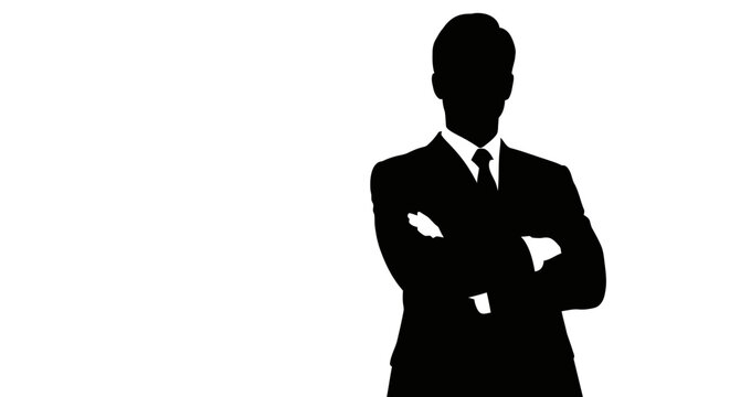Silhouette of a businessman with arms crossed, representing confidence and professionalism