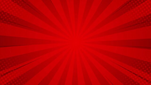 Rotating red comic sunburst background animation with halftone effect