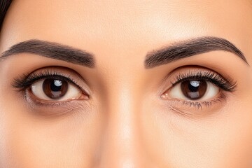 Fototapeta premium Close-Up of Woman's Eyes with Defined Brows and Natural Makeup