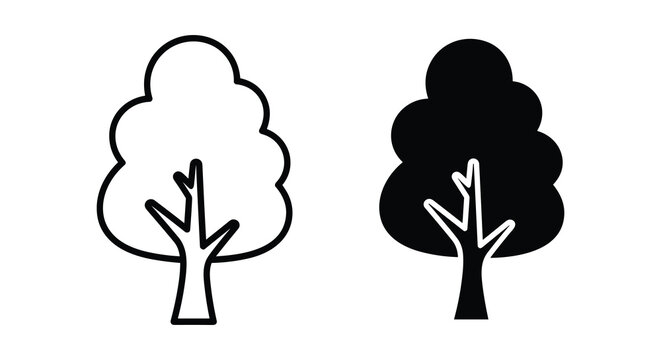Two tree silhouettes, one outlined and one solid, showcasing nature's duality