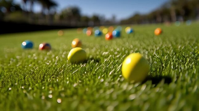 A brightly colored Easter egg rolling on fresh grass, symbolizing Easter festivities.