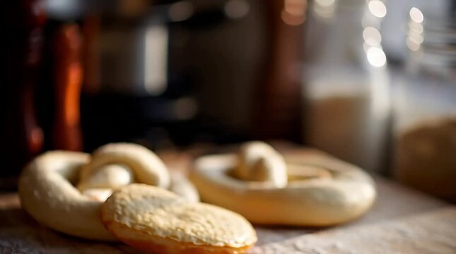 Soft pretzel dough being twisted into the iconic pretzel shape