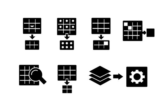 Pooling Layers Icons. Pooling Layers. Filled icon set of Pooling Layers: max pooling, average pooling,
