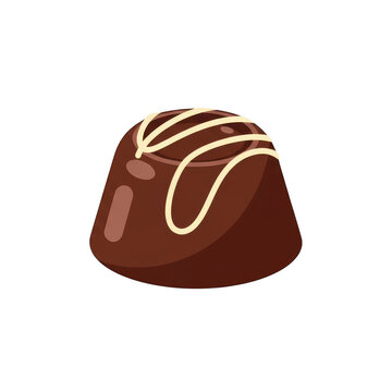 A chocolate bonbon with white stripes on top isolated on transparent background