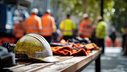 Construction Worker Safety Gear Laid Out on Table Before Work Begins.