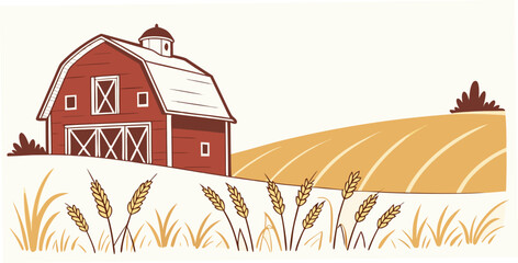 A red barn on a farm with a field of wheat Vector © MST CHIN BANU BEGUM