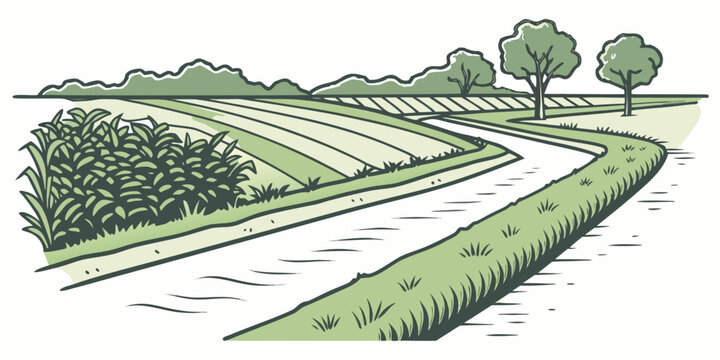 A green pathway through a park with trees and grass Vector