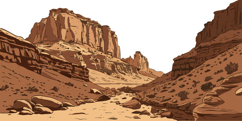 A desert canyon with rocky cliffs and sandy ground Vector © MST CHIN BANU BEGUM