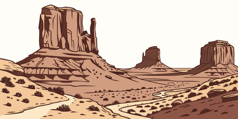 A desert landscape with a large rock formation Vector © MST CHIN BANU BEGUM