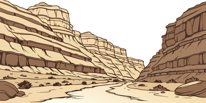 A desert canyon with sand and rocks Vector